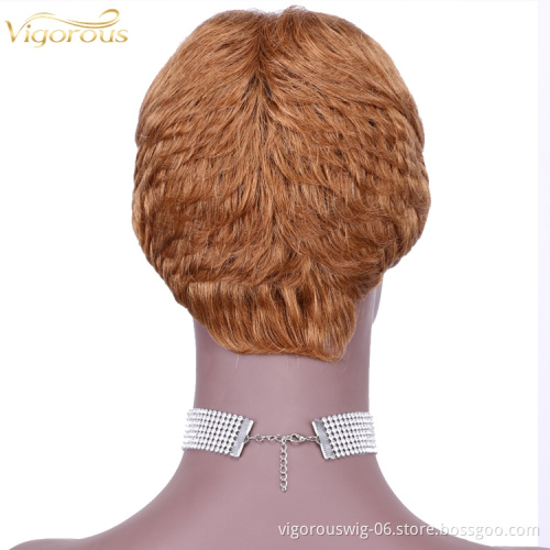 Vigorous Pixie Cut Real Full Machine Brazilian Human Hair For Woman Short Finger Wave Natural Fluffy Wigs